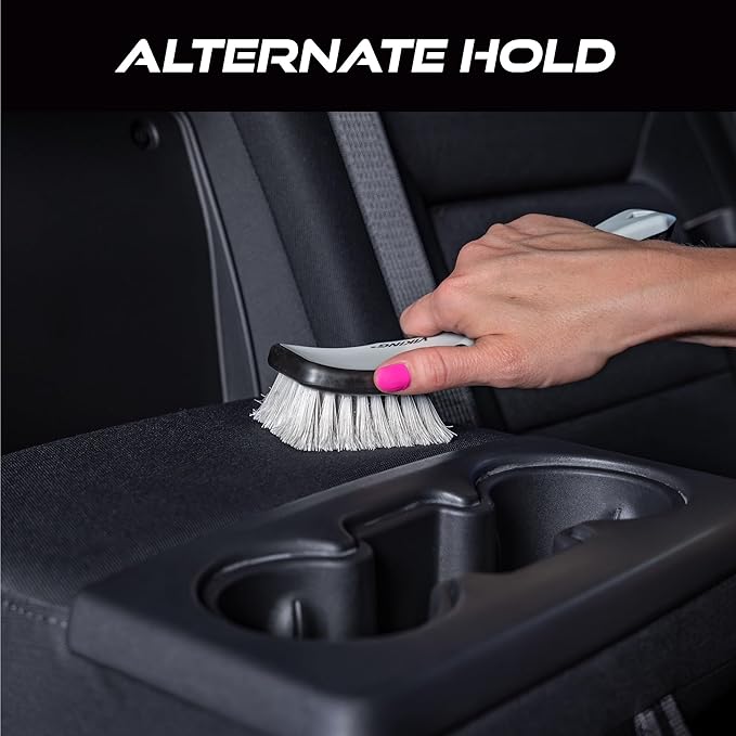 VIKING Upholstery Cleaner Scrub Brush, Cleaning Brush for Seat Covers and Car Detail Kit, Grey with White Bristles, 9.3 x 2.5 x 2.5 inch
