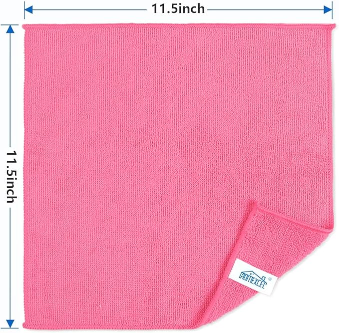 HOMEXCEL Pink Microfiber Cleaning Cloth, 8 Pack Cleaning Towels for Kitchen, Lint Free, Scratch-Free, Highly Absorbent, and Reusable Cleaning Rags for House, Window and Glass, Cars, 11.5 X11.5 inch