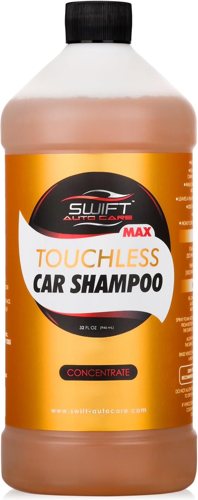 Swift Touchless Car Shampoo MAX Concentrate (32 Oz) - No Brushing Required, High Foaming Car Soap, Heavy Duty, Auto Detergent for Foam Cannon, Works on Cars, Trucks, RVs, Upholstery & More!