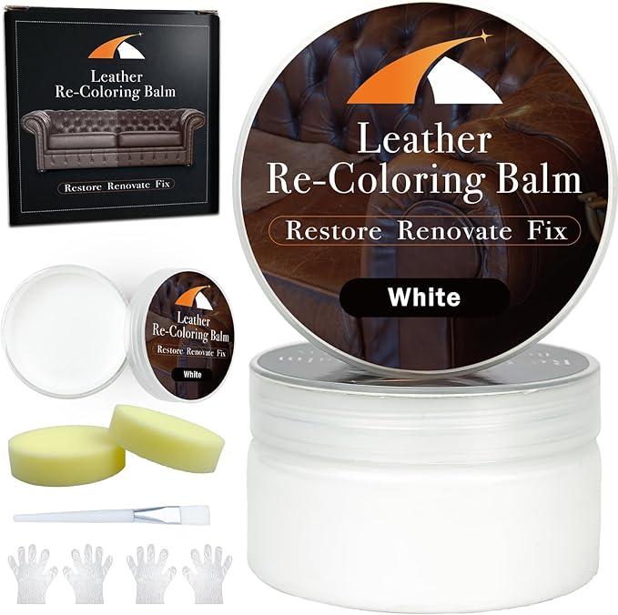 White Leather Repair Kit, White Leather Recoloring Balm, Leather Dye - Restore & Renew Scratch, Faded and Aged Leather & Vinyl Couches, Boots, Car Seats or Leather Furniture…