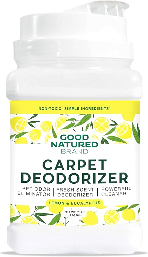 Good Natured Brand | Carpet Deodorizer & Freshener Powder | 70 oz Pet Odor Eliminator for Strong Odor & Pet Urine | Fresh Natural Lemon & Eucalyptus Scent | Safe for Homes with Pets