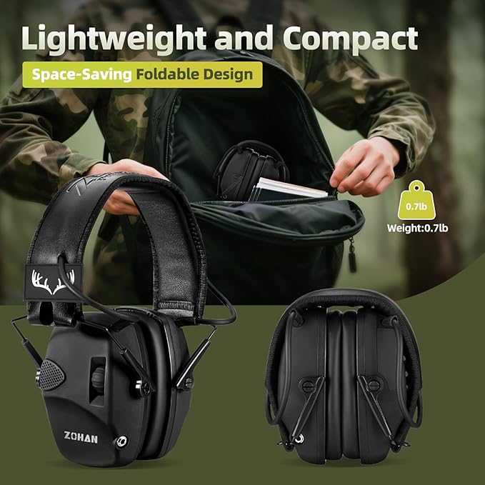 ZOHAN UPGRATED EM054 Electronic Shooting Ear Protection with 4X Sound Amplification, Slim Active Noise Reduction Earmuffs for Gun Range