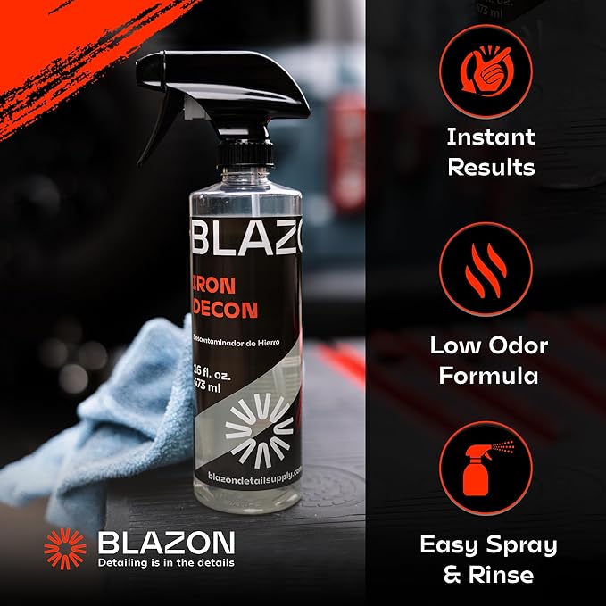 BLAZON Iron Decon - Max Strength Iron Remover & Wheel Cleaner, 2X Concentration for Rapid Removal of Iron Buildup, Brake Dust, and Rust Spots, Low Odor Formula - Citrus Scent - 16 Oz