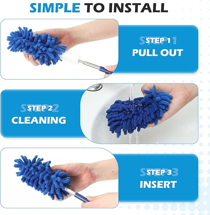 12 Pack Microfiber Dusters for Cleaning, High Duster with Extension Pole, Long Handled Feather Dusters, Household Cleaning Supplies for Ceiling, Car, Furniture, Fan, Sofas(Blue)