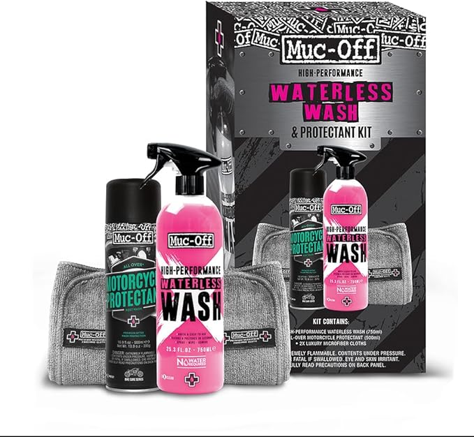 Muc-Off Motorcycle Waterless Wash & Protectant Kit - Motorcycle Cleaning Kit, Motorcycle Detailing Kit - Includes Waterless Wash and Protection Spray