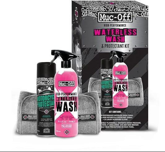 Muc-Off Motorcycle Waterless Wash & Protectant Kit - Motorcycle Cleaning Kit, Motorcycle Detailing Kit - Includes Waterless Wash and Protection Spray