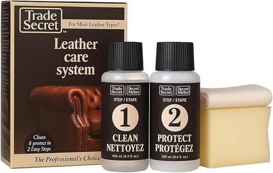 Leather Care System - Solvent-free Cleaner (8 oz / 250 Ml), Biodegradable Protector Cream (8 oz / 250 Ml) Including Cloth and Sponge Great for Type a and P Leather