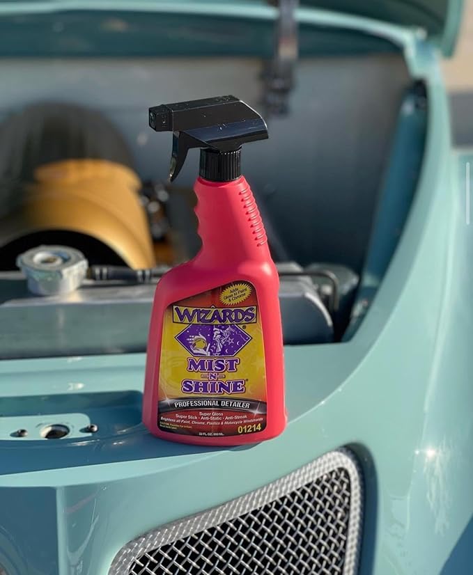Wizards Mist-N-Shine Detail Spray - 22 Oz - Multi-Purpose High Gloss Finish Waterless Quick Detailer Spray for Glass, Chrome, Paint and Plastics - Car Exterior Cleaner for Auto Detailing Supplies