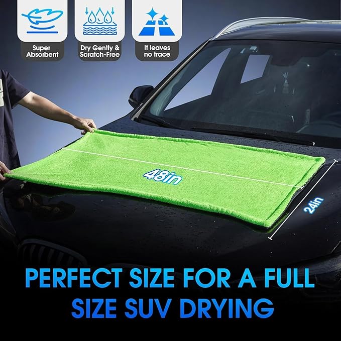 48”x24” Car Drying Towel for Full-Sized SUV, Dual Sided Car Cleaning Cloth with Twisting Yarn Technique, 1300GSM Super Absorbent Scratch-Free, Twisted-Loop Microfiber Towels for Cars, Trucks