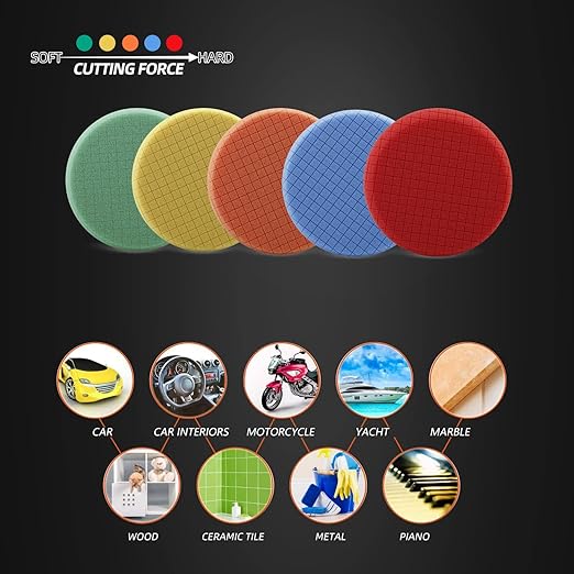 Buffing Polishing Pads, SPTA 5Pcs 7.5 Inch Face for 7 Inch 180mm Backing Plate Mix Cutting Force Buffing Pads Cutting Polishing Pad Kit for Car Buffer Polisher Compounding,Polishing, Waxing-SPTA0010