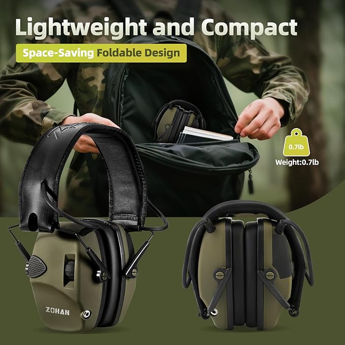ZOHAN EM054 Electronic Shooting Ear Protection with Gel Ear Pads, Slim Active Noise Reduction Earmuffs with 4X Sound Amplification for Gun Range