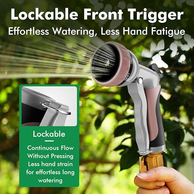 RESTMO Garden Hose Nozzle, Heavy Duty Metal Water Nozzle with 7 Adjustable Spray Patterns, High Pressure Hand Sprayer with Flow Control, for Watering Plants & Lawns, Washing Cars & Pets, Rose Gold