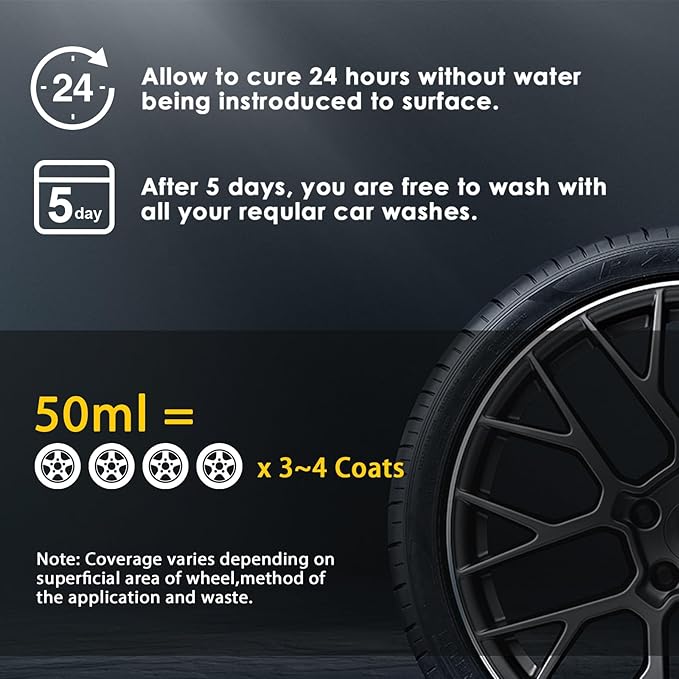 NADAMOO Wheel Rim Ceramic Coating 50ml，Hydrophobic Protection Gloss Finish Water and Dirt Repellent for Car Wheel - Self Cleaning - Repels Brake Dust - Deeper Shine