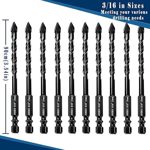 10pc 3/16” Black Ceramic Drill Bit Eccentric Drill Bit Set, 5mm Masonry Drill Bit Sets Concrete Drill Bit for Glass,Brick,Plastic,Cement,Wood,Ceramic,Metal,Marble.