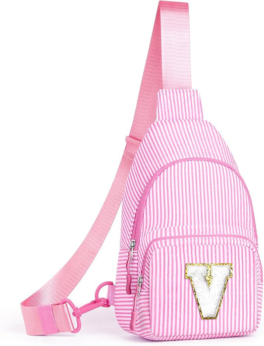 YOOLIFE Personalized Gifts For Teenage Girls Initial Sling Bag Gift for Women Teen Girls Birthday Gift for 11 12 13 14 15 16 Years Old Teen Girl Gifts Trendy Stuff Crossbody Fanny Bag Pack Pink V