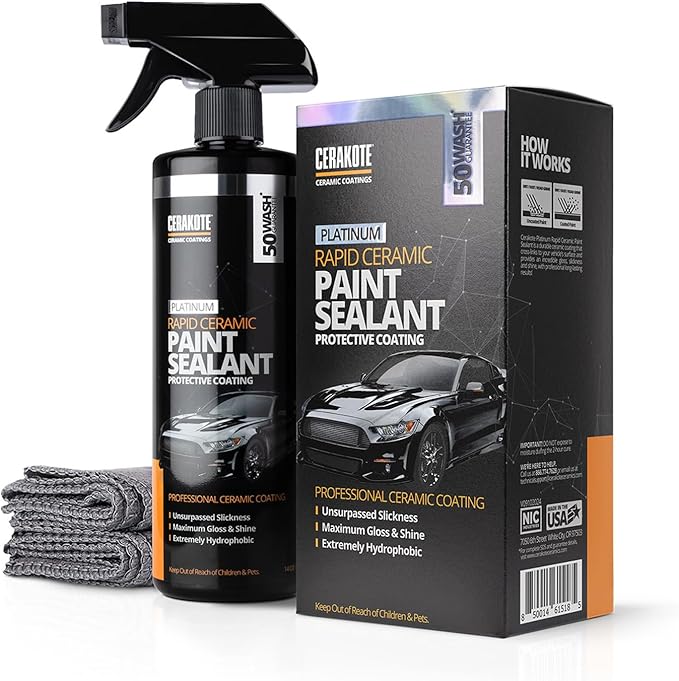 CERAKOTE® Platinum Rapid Ceramic Paint Sealant Spray - 14 oz. - 50 Wash Rating - Maximum Gloss & Shine – Extremely Hydrophobic – Unmatched Slickness - Ceramic Spray Coating