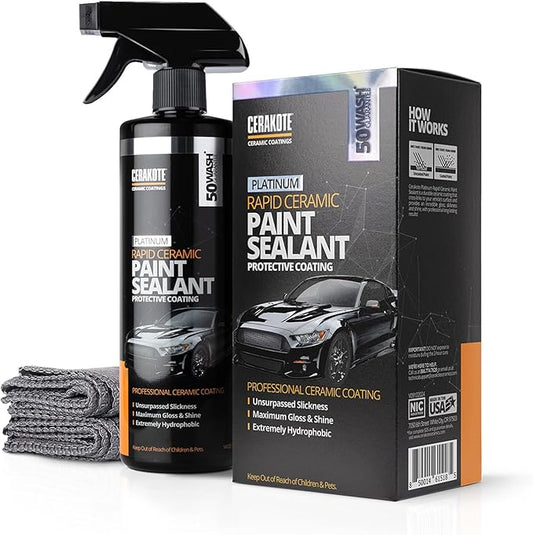 CERAKOTE® Platinum Rapid Ceramic Paint Sealant Spray - 14 oz. - 50 Wash Rating - Maximum Gloss & Shine – Extremely Hydrophobic – Unmatched Slickness - Ceramic Spray Coating