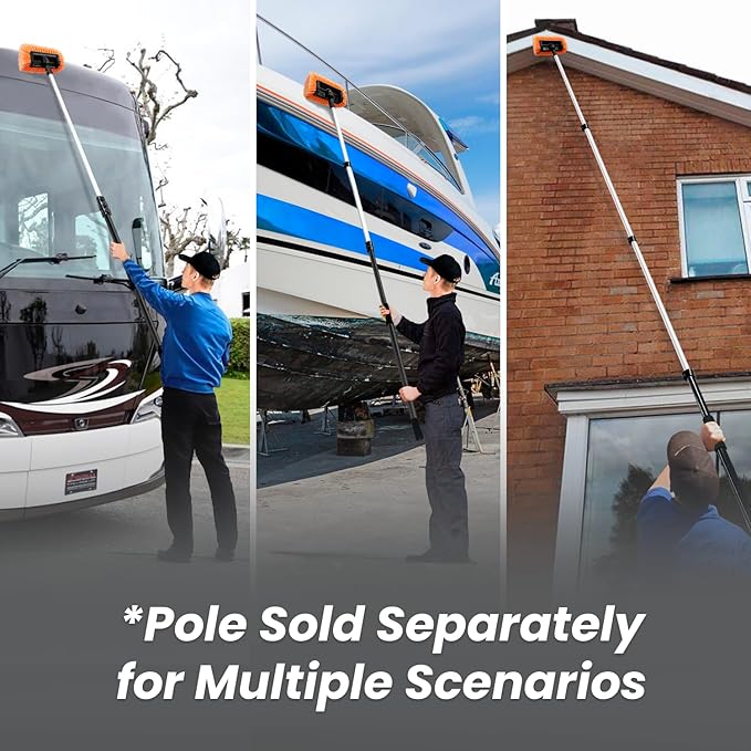 12" Car Wash Brush with Soft Bristle + 10" 2 in 1 Windshield Cleaner Squeegee, Ideal Combination for RV Truck Boat Camper Heavy Duty Tri-Level Dip Wash Brush Car Exterior Washing