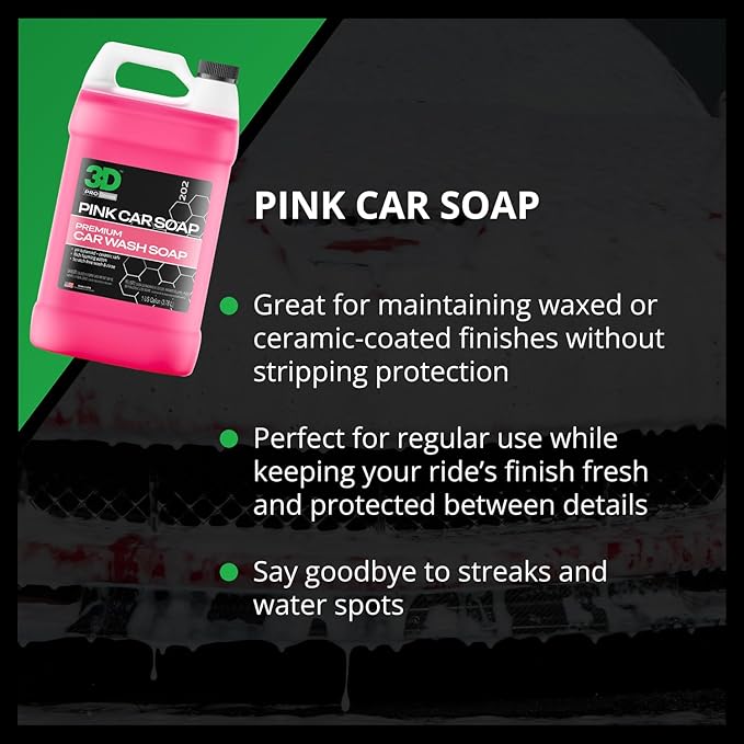 3D Pink Car Soap – 1 Gallon |pH Neutral Car Wash Soap with High Suds & Cherry Scent | Scratch-Free, High Gloss Shine | Safe on Wax & Sealants | Weekly Car Care