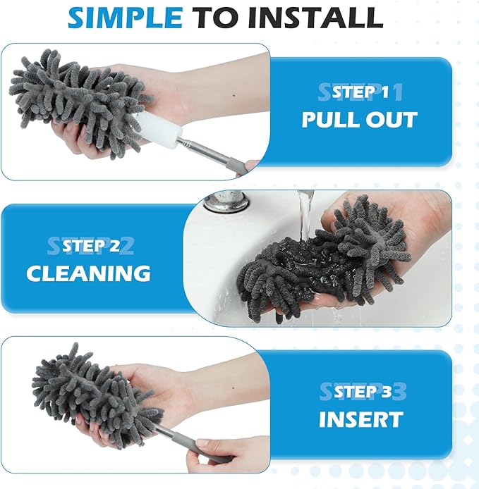 12 Pack High Duster with Extension Pole, Reusable & Washable Feather Duster, Microfiber Dusters for Cleaning for Ceiling Fan, Sofas, Ceiling, Car, Cabinet, Furniture, Blind(Gray)