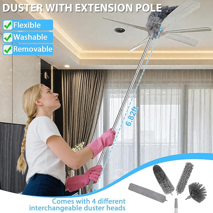 THINKWORK Microfiber Duster for Cleaning Car Cleaning Kit, Car Interior Detailing Kit with High Power Handheld Vacuum Cordless, Ceiling & Fan Duster for Home Cleaning