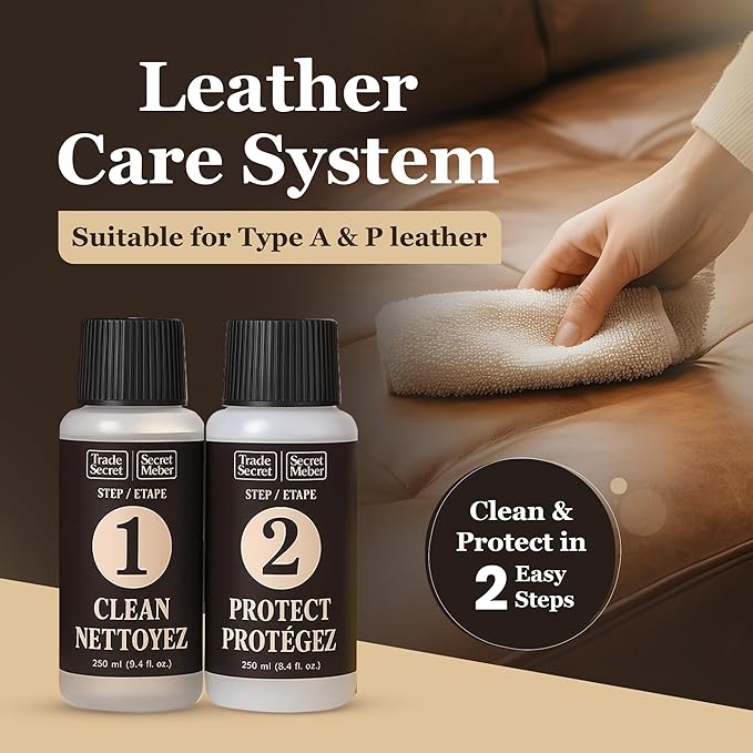 Leather Care System - Solvent-free Cleaner (8 oz / 250 Ml), Biodegradable Protector Cream (8 oz / 250 Ml) Including Cloth and Sponge Great for Type a and P Leather