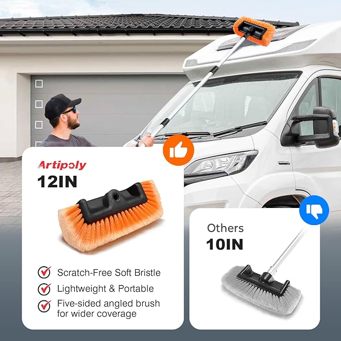 12" Car Wash Brush Head with Soft Bristle for Auto RV Truck Boat Camper Exterior Washing Cleaning