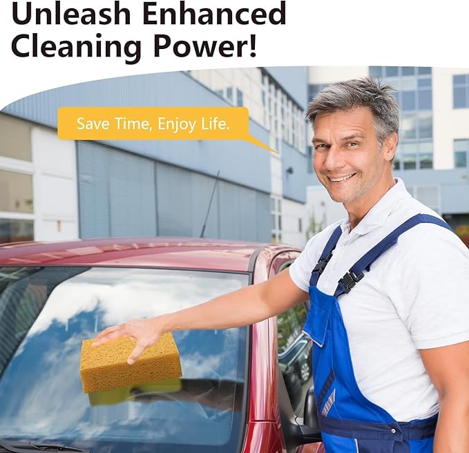 Windshield Cleaner Tool - Car Interior&Exterior Window Cleaning Kit with Extendable Handle & 4 Microfiber Pads and Thick Large Wash Sponge, Auto Glass Wiper Brush Kit for Cars Home (7pcs, Orange)