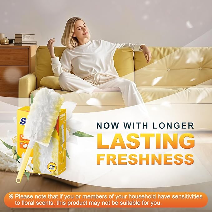 JOYMOOP Disposable Electrostatic Duster for Cleaning, with 2 Handles & 24 Ct Yellow Heavy Duty Refills for Swiffer Feather Duster, Household Cleaning Tool for Electronics, Dusting Furniture, Blinds