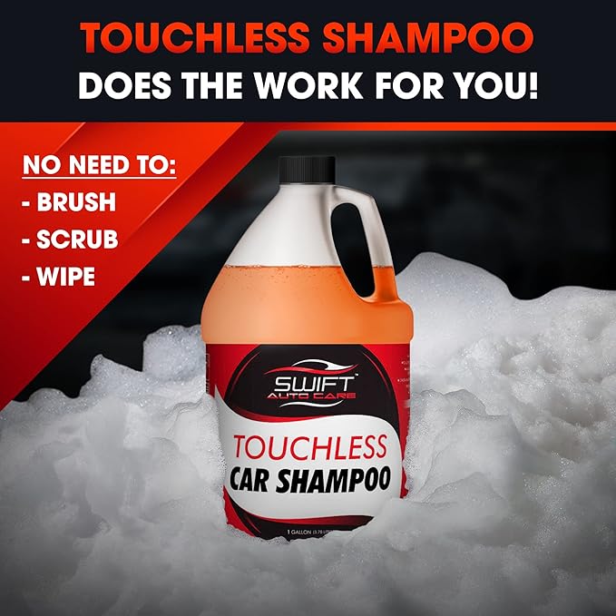 Swift Touchless Car Wash Shampoo (2 Gallon) - No Brushing Required, High Foaming Car Soap, Heavy Duty, Auto Detergent for Foam Cannon, Works on Cars, Trucks, RVs, Motorcycles, Upholstery & More!