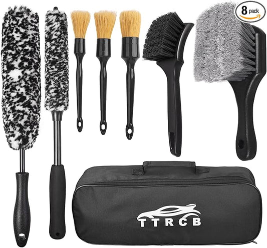 8Pcs Wheel Brush, Tire Brush, Wheel Cleaner Brush Set - 2 Soft Wheel Cleaning Brushes, Detailing Brush & Hard Tire Scrubber, Flexible and Durable Rim Cleaning Brush Kit for Wheels and Tires