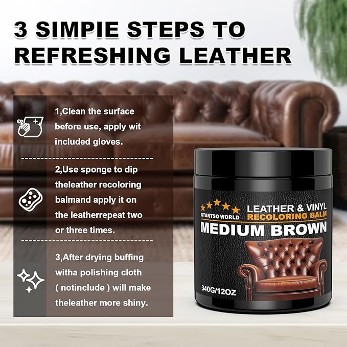 STARTSO WORLD Leather Recoloring Balm 12OZ- Gray Leather Repair Kit for Restore Furniture, Couches, Car Seats, Clothing, Restore The Color to Scratched and Faded