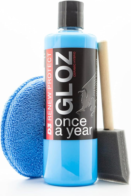 RENEW PROTECT - GLOZ - Real Restoration & True Protection, Dry-Seal Protectant for Tire & Trim, Mid- High Shine, Mats - RV- Motorcycle-Safe, Acrylic Ceramic-Hybrid Protectant, Wash-Proof, 5 min 16oz