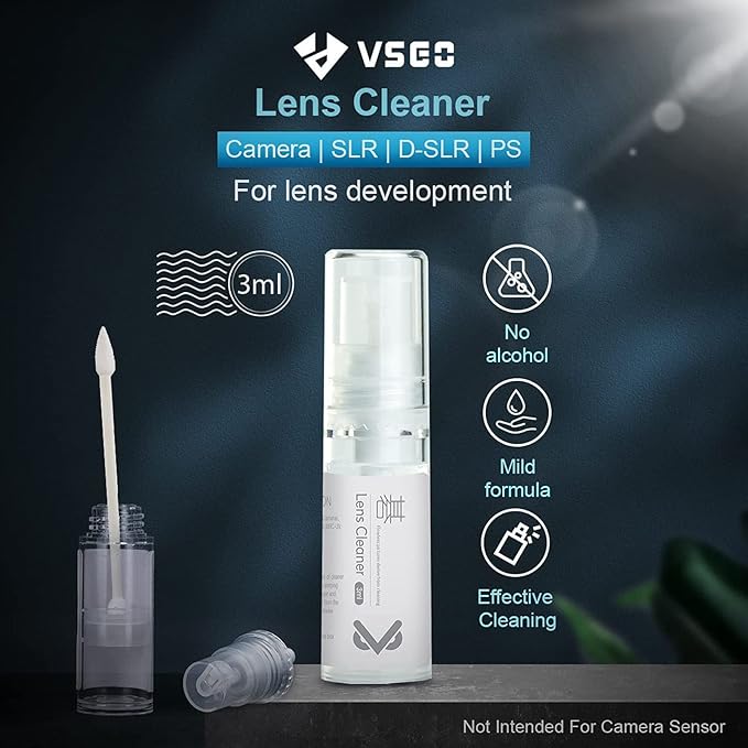 VSGO Professional Lens Cleaning Kit with Air Blower Folding Pouch Microfiber Lens Cloth Wet Wipes Lens Cleaner Metal Brush Cotton Swab Compatible for Optical Camera Lens Phone Laptop Cleaning(VS-A2E)