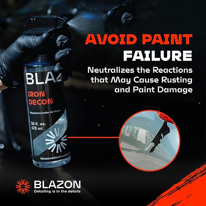 BLAZON Iron Decon - Max Strength Iron Remover & Wheel Cleaner, 2X Concentration for Rapid Removal of Iron Buildup, Brake Dust, and Rust Spots, Low Odor Formula - Citrus Scent - 16 Oz