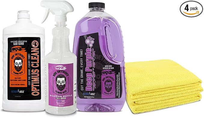 Mr. Detroit - Heavy Duty Degreaser & Dilution Bottle Hand Soap and Microfiber Towels, 64oz Degreaser Heavy-duty All-purpose Cleaner for Engines & Tires, Break Down Grease, Oil & Grime