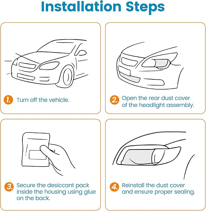 10 Packs 10 Gram Headlight Desiccant with Adhesive, High Absorption Anti-Fog Moisture Packs for Remove Moisture from Car Headlamp & Taillights, All Vehicle Lamps
