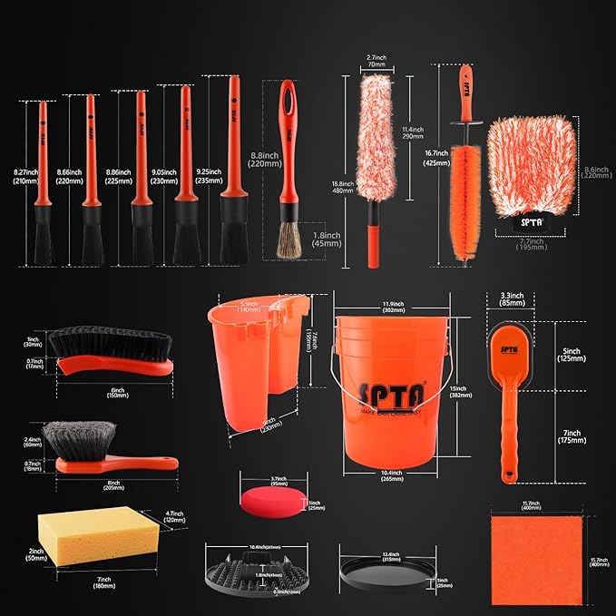 SPTA 33Pcs Car Wash Bucket Set, 20L Scratch Free Detailing Bucket with Car Wash Filter Wash Mitt Sponge Towels Tire Detailing Brush Set, Exterior Interior Car Detailing Set, Complete Car Care Tools