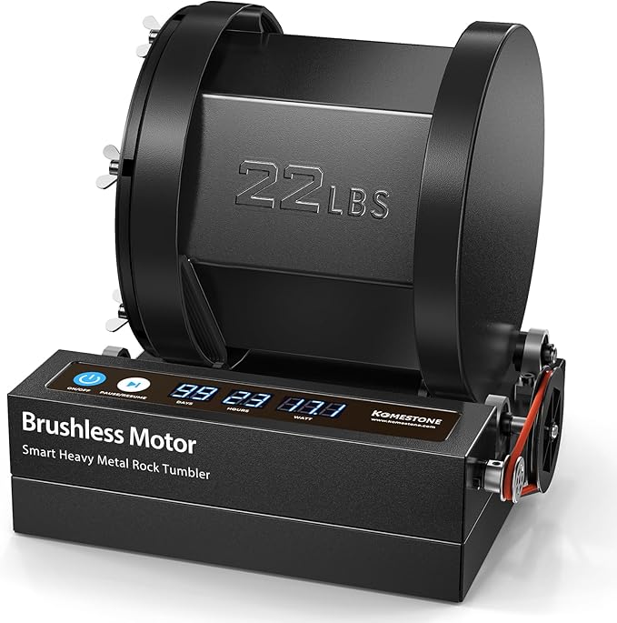 Extra Large 22LB Capacity Professional Rock Tumbler with Brushless Motor & Metal Base – Heavy-Duty Stone Polisher for Adults, Long-Term Use, Workshops & Serious Collectors