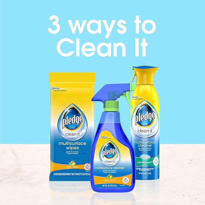 Pledge Multi-Surface Furniture Polish Wipes, Works on Wood, Granite, and Leather, Cleans and Protects, Fresh Citrus - Pack of 6 (150 Total Wipes)