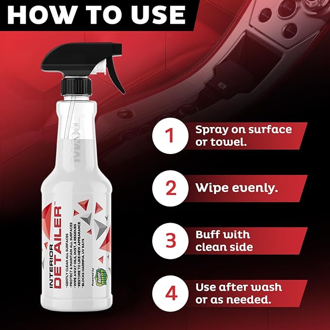 MAXL® Interior Car Cleaner Detailer Spray with NeverDust® Technology Formula (20oz, 4 Pack) - Repels Dust, Wipes Oil, Residue with Matte Finish for Leather, Dash, Trim & Screens - Safe on All Surfaces