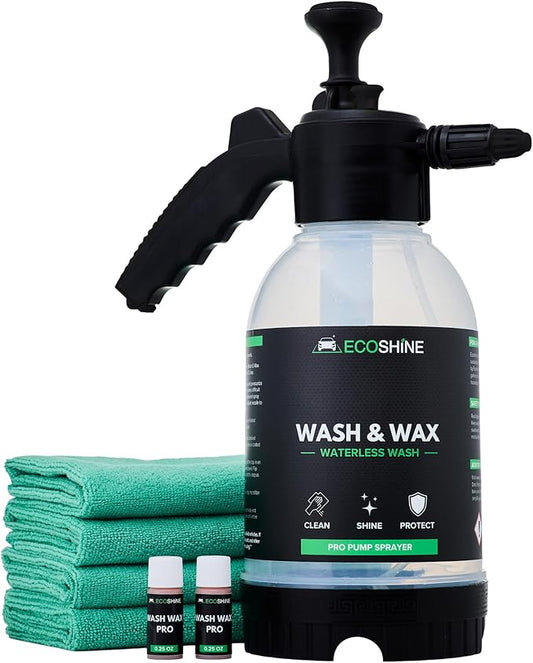 Waterless Car Wash Kit | Super Concentrated Rinseless Wash And Wax Car Wash Formula With Non Foaming Pump Sprayer For Fast Car Detailing | Makes 1 Gal Of Ready To Use Waterless Wash And Wax