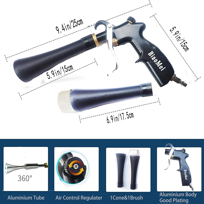 High Pressure Car Interior Cleaning Gun Automobile Detailing Washing Gun with Brush-Works with Air Compressor(Aluminium Rotate Tube),Z-014 with Air Regulator Control