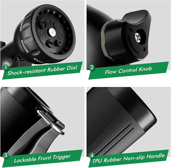 RESTMO Garden Hose Nozzle, Heavy Duty Metal Water Nozzle with 7 Adjustable Spray Patterns, High Pressure Hand Sprayer with Flow Control, for Watering Plants & Lawns, Washing Cars & Pets, Flash Black