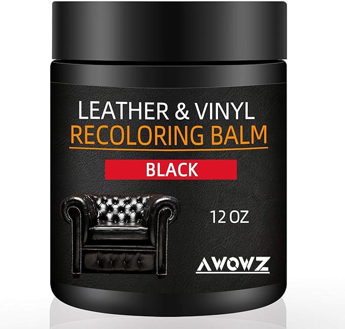 Leather Recoloring Balm - Scratch Repair & Color Restore Kit for Faded Leather, Leather Couch & Car Seats - 12OZ Leather Restorer Balm for Furniture, Auto Interior, Vinyl, Accessories (Black)