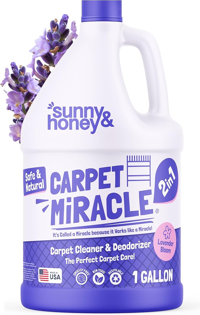 Sunny & Honey Carpet Cleaner Shampoo - 128 Fl Oz, Light Lavender Scent - Pet Stain Remover & Smell Eliminator - Rug Cleaner & Upholstery Cleaner Solution for Machine Use