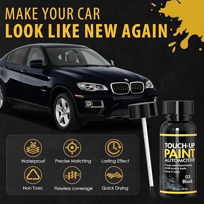 Car Scratch Remover, 30ml Black Car Paint Touch Up for Deep Scratches, Quick Drying, Easy to Use, Includes Body Putty & Sandpaper for Professional DIY Finish