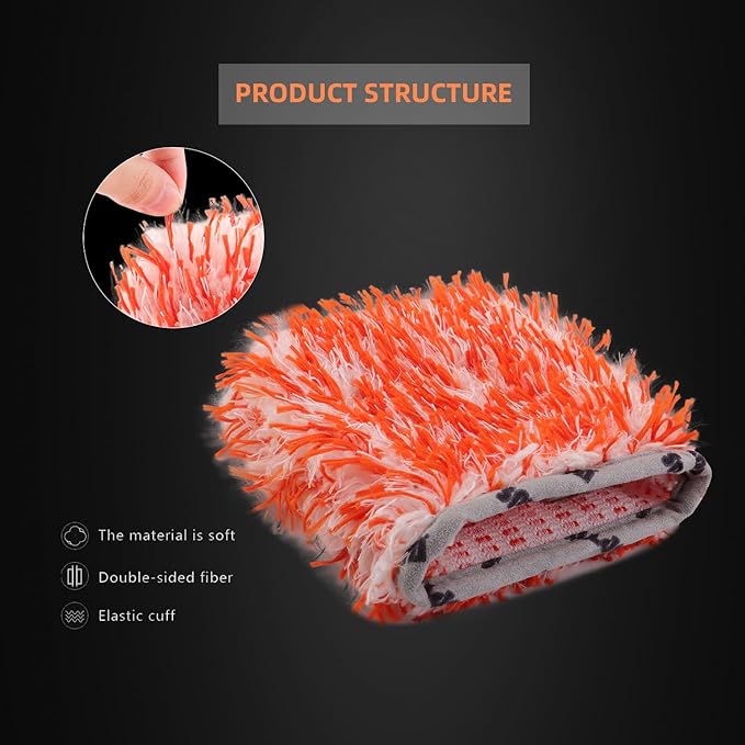 SPTA Microfiber Car Wash Mitt for Small Area, 5Pcs Ultra Absorbent Car Wash Gloves, Plush Fiber Cloth Material, Safe Washing with Any Soap, Bucket, Foam Gun, Foam Cannon, 6.5Inch x 5.5Inch Size