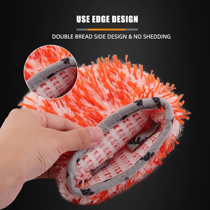 SPTA Microfiber Car Wash Mitt for Small Area, 5Pcs Ultra Absorbent Car Wash Gloves, Plush Fiber Cloth Material, Safe Washing with Any Soap, Bucket, Foam Gun, Foam Cannon, 6.5Inch x 5.5Inch Size