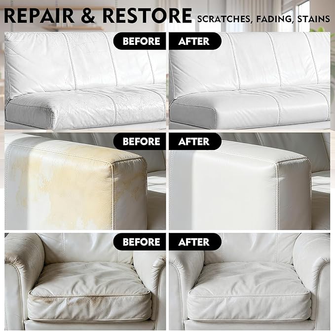 White Leather Recoloring Balm, Leather Repair Kit for Furniture,Leather Dye Couch Paint and Repair,Leather Scratch Remover,Leather Color Restorer for Couches Car Seats Purses Shoes